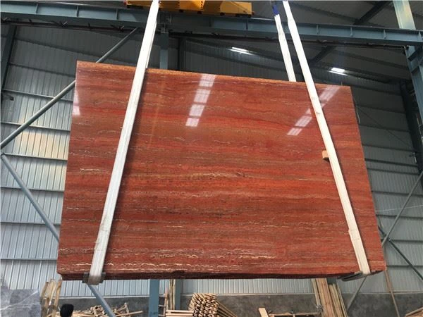 red travertine marble slab