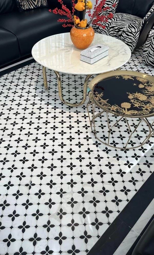 Black and White Marble Mosaic Floor Tile
